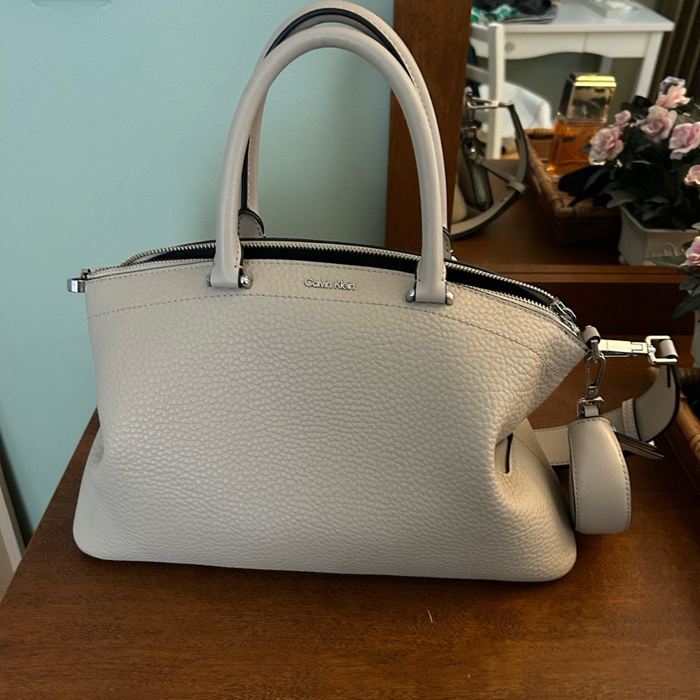 Calvin Klein Off-White Leather Satchel